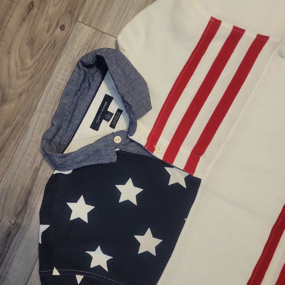 Vintage Tommy Hilfiger Polo Shirt Men's XL American Flag, Stars & Stripes